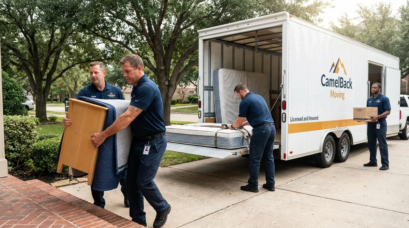 Crew loading residential truck for cross-state move from Palm Harbor, FL